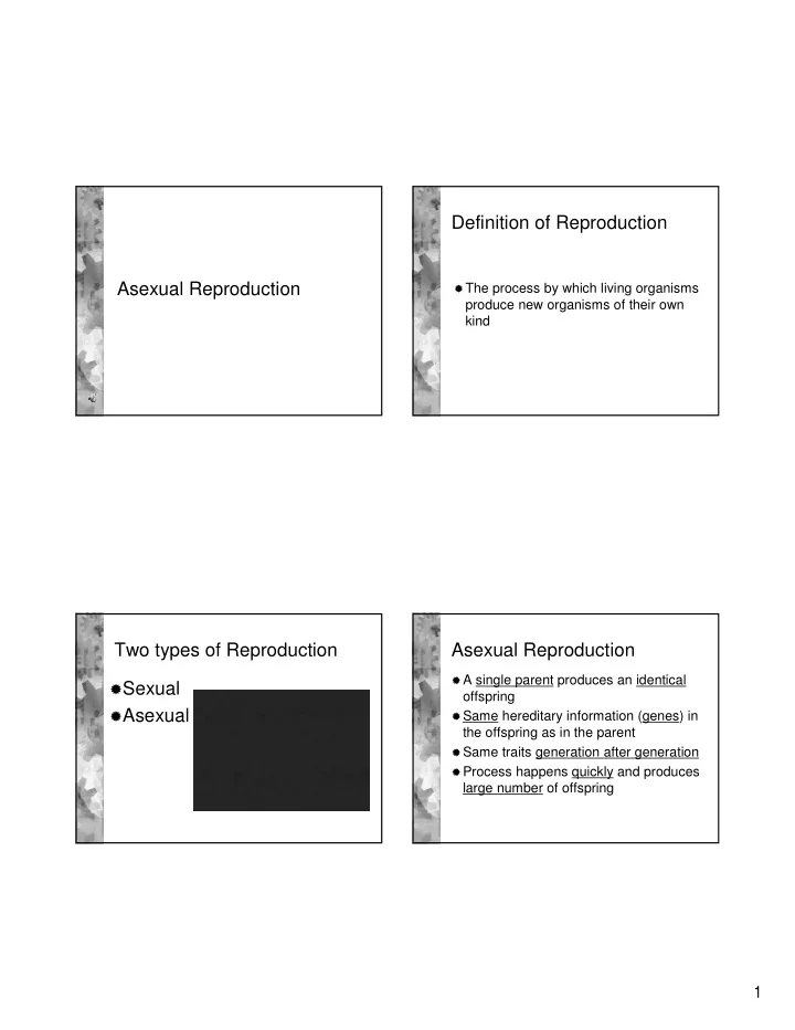 definition of reproduction asexual reproduction