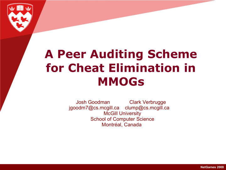 a peer auditing scheme for cheat elimination in mmogs