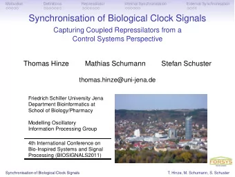 Synchronisation of Biological Clock Signals  Capturing Coupled Repressilators from a  Control