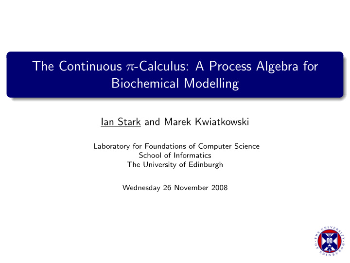 the continuous calculus a process algebra for biochemical