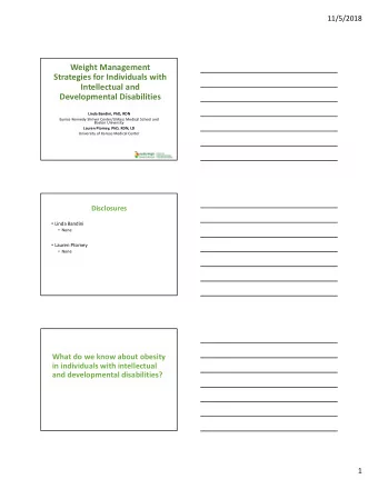 Weight Management  Strategies for Individuals with  Intellectual and  Developmental Disabilities