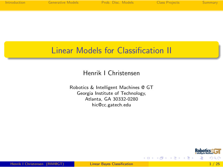 linear models for classification ii