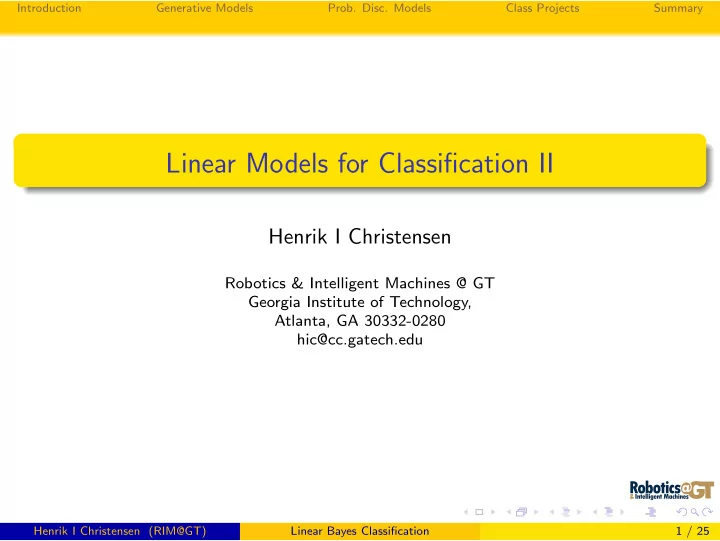 linear models for classification ii