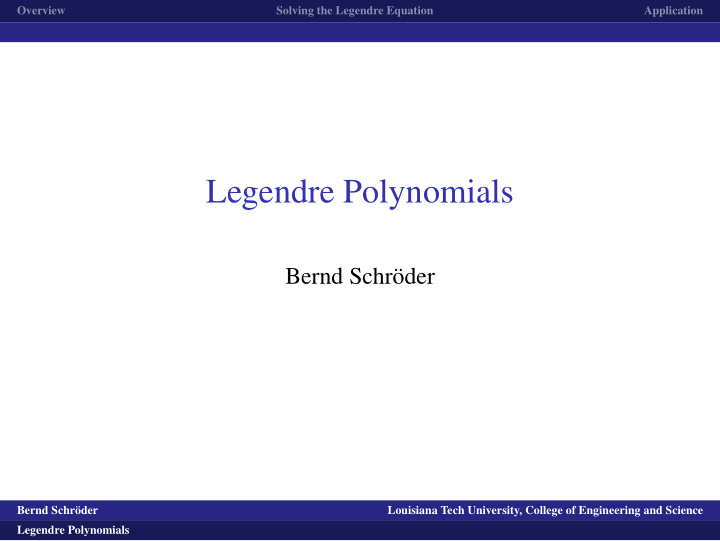 legendre polynomials