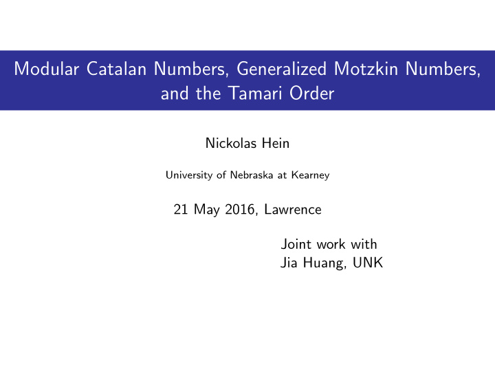 modular catalan numbers generalized motzkin numbers and