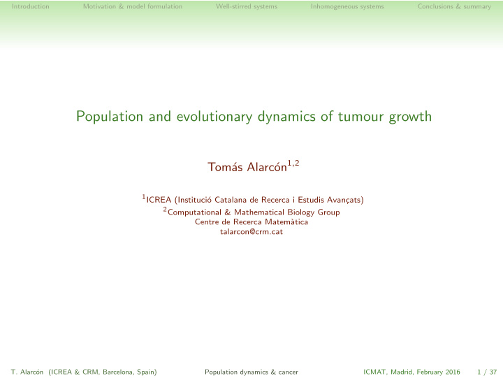 population and evolutionary dynamics of tumour growth
