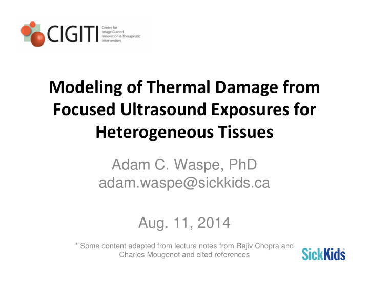 modeling of thermal damage from focused ultrasound
