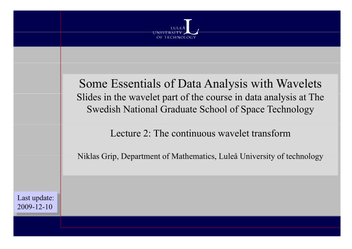 some essentials of data analysis with wavelets