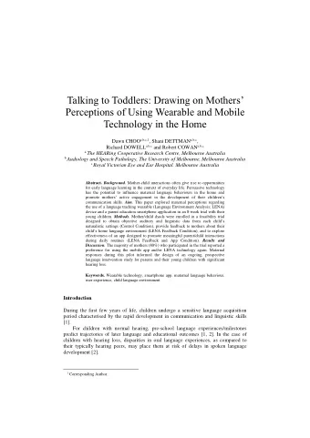 Talking to Toddlers: Drawing on Mothers  Perceptions of Using Wearable and Mobile Technology in