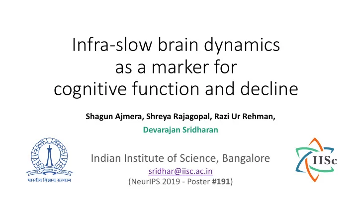 infra slow brain dynamics as a marker for cognitive