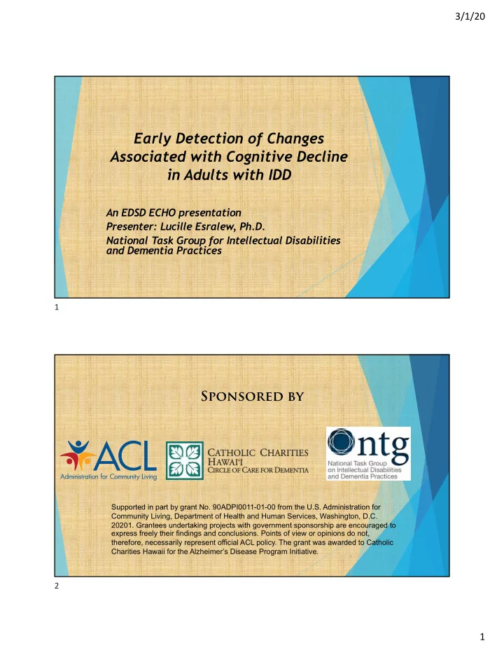 early detection of changes associated with cognitive