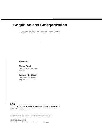 Cognition and Categorization  Sponsored by the Social Science Research Council  s  EDITED BY