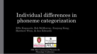 Individual differences in  phoneme categorization  Effie Kapnoula, Bob McMurray, Eunjong Kong,