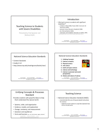 Introduction  Why teach science to students with significant  disabilities?* Teaching Science to