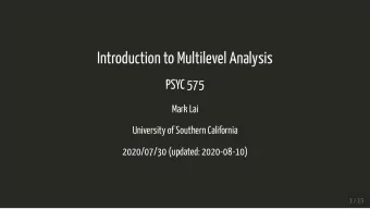 Introduction to Multilevel Analysis  Introduction to Multilevel Analysis  PSYC 575  PSYC 575  Mark