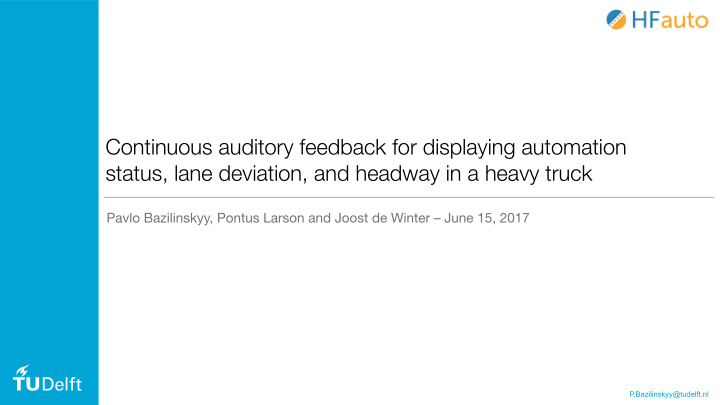 continuous auditory feedback for displaying automation