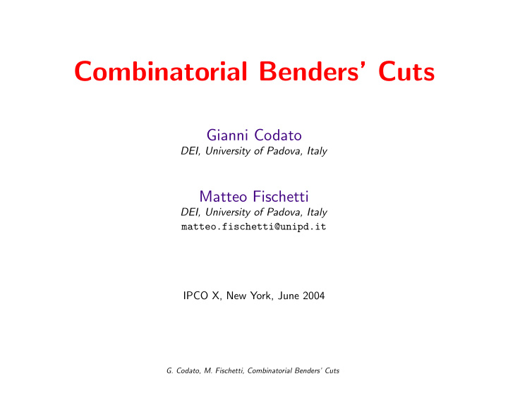 combinatorial benders cuts