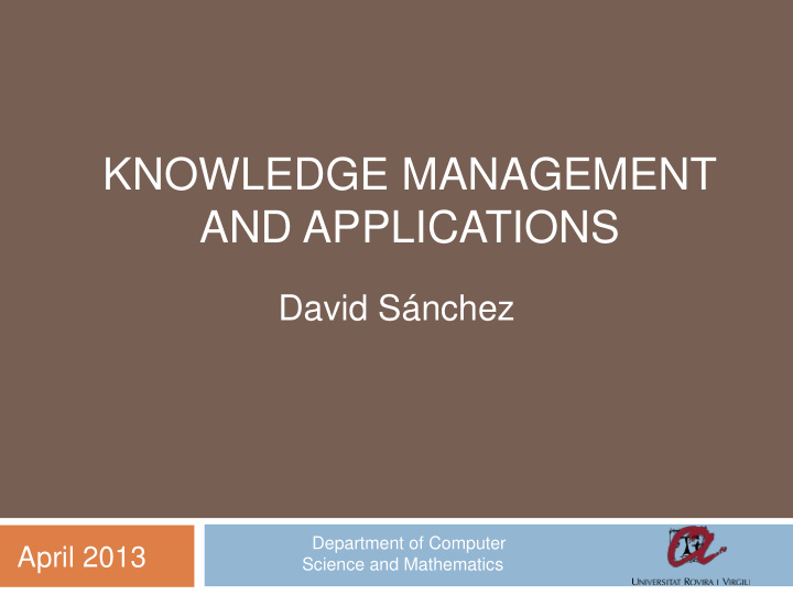 knowledge management and applications