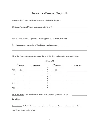 Presentation Exercise: Chapter 11  False or False: There is not much to memorize in this chapter.