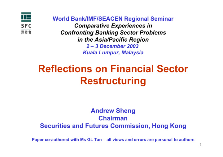 reflections on financial sector restructuring