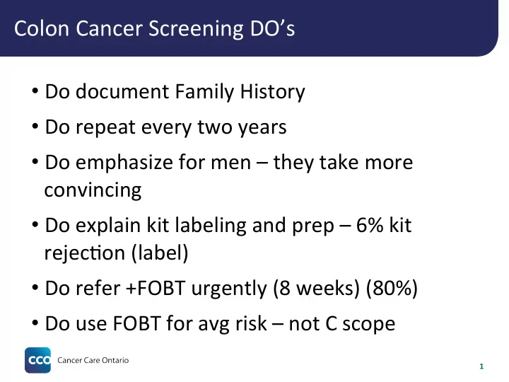 colon cancer screening do s