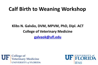 Calf Birth to Weaning Workshop  Klibs N. Galvo, DVM, MPVM, PhD, Dipl. ACT  College of Veterinary