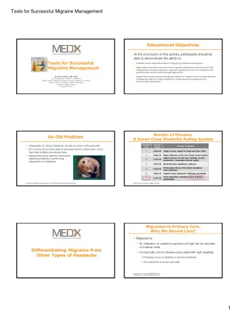 Tools for Successful Migraine Management  Educational Objectives  At the conclusion of this
