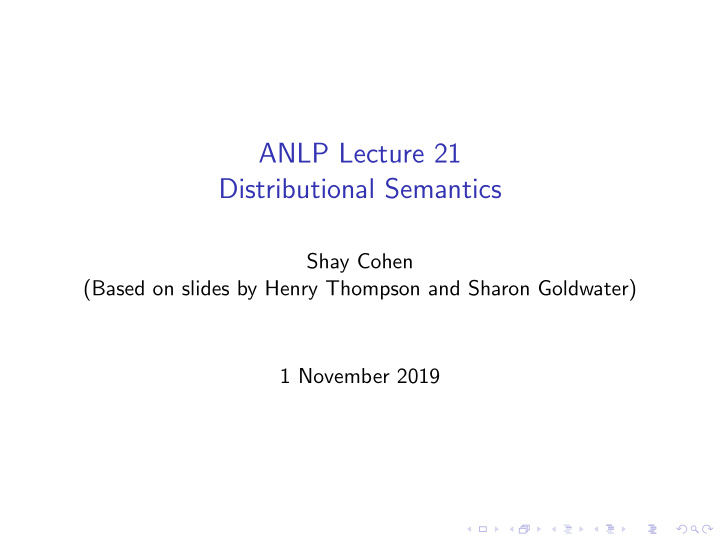 anlp lecture 21 distributional semantics