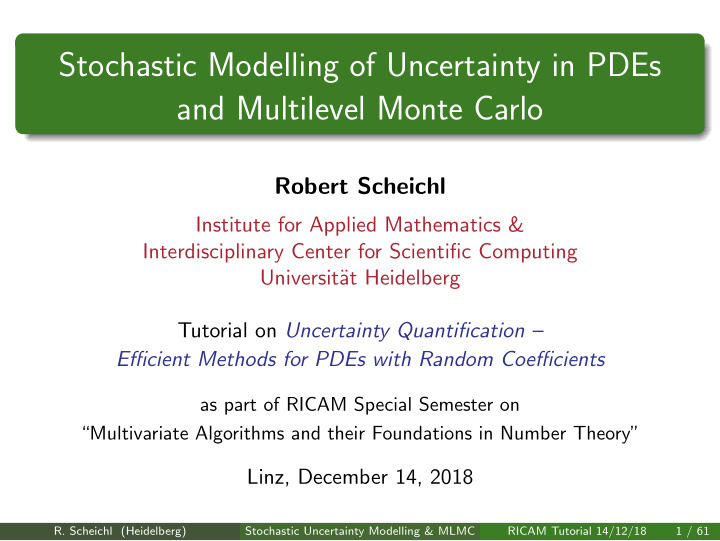 stochastic modelling of uncertainty in pdes and