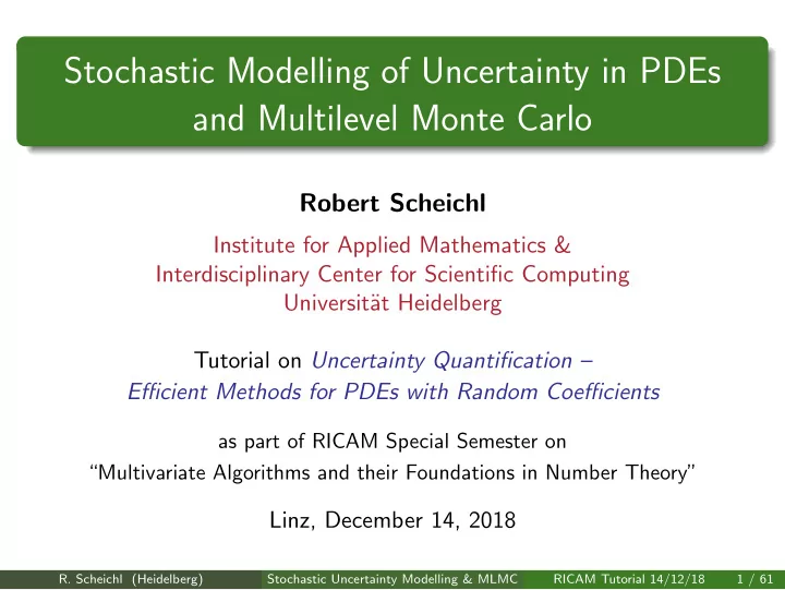 stochastic modelling of uncertainty in pdes and