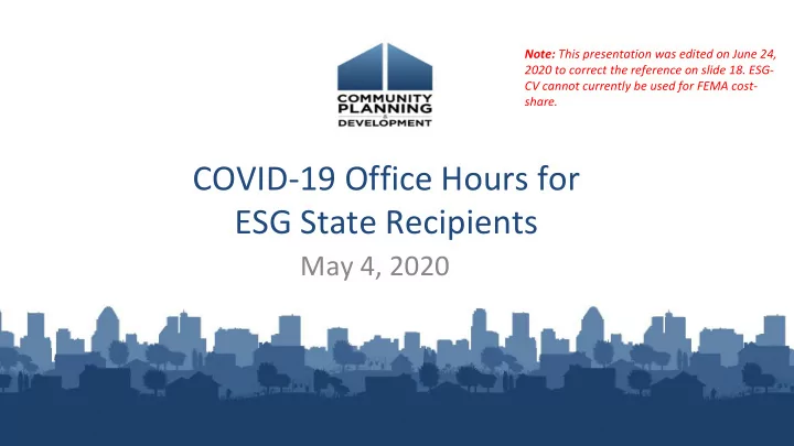 covid 19 office hours for esg state recipients