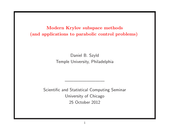 modern krylov subspace methods and applications to