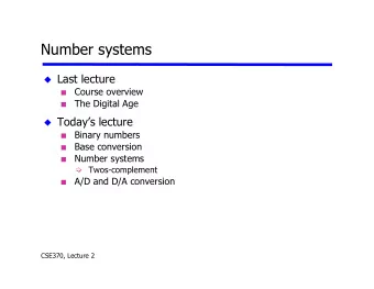 Number systems  Last lecture  Course overview    The Digital Age    Todays lecture