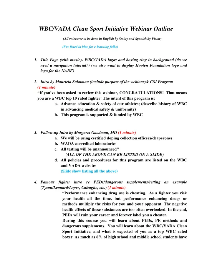 wbc vada clean sport initiative webinar outline