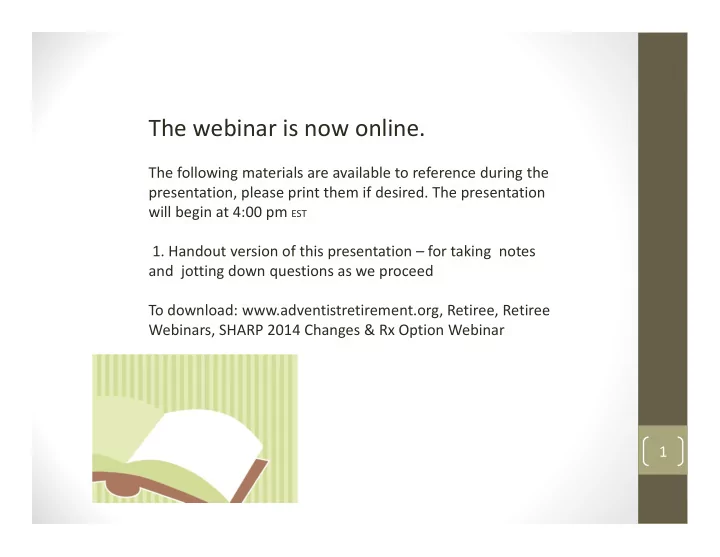the webinar is now online