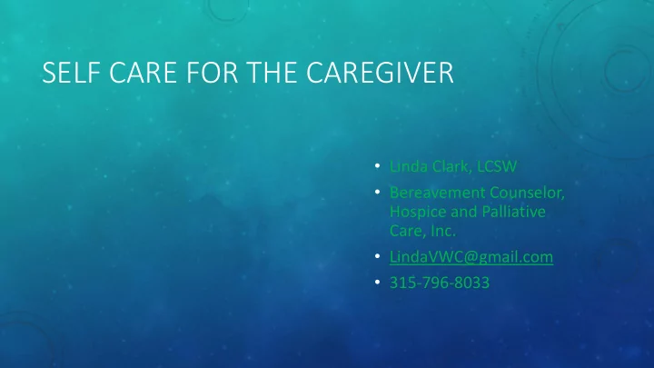 self care for the caregiver