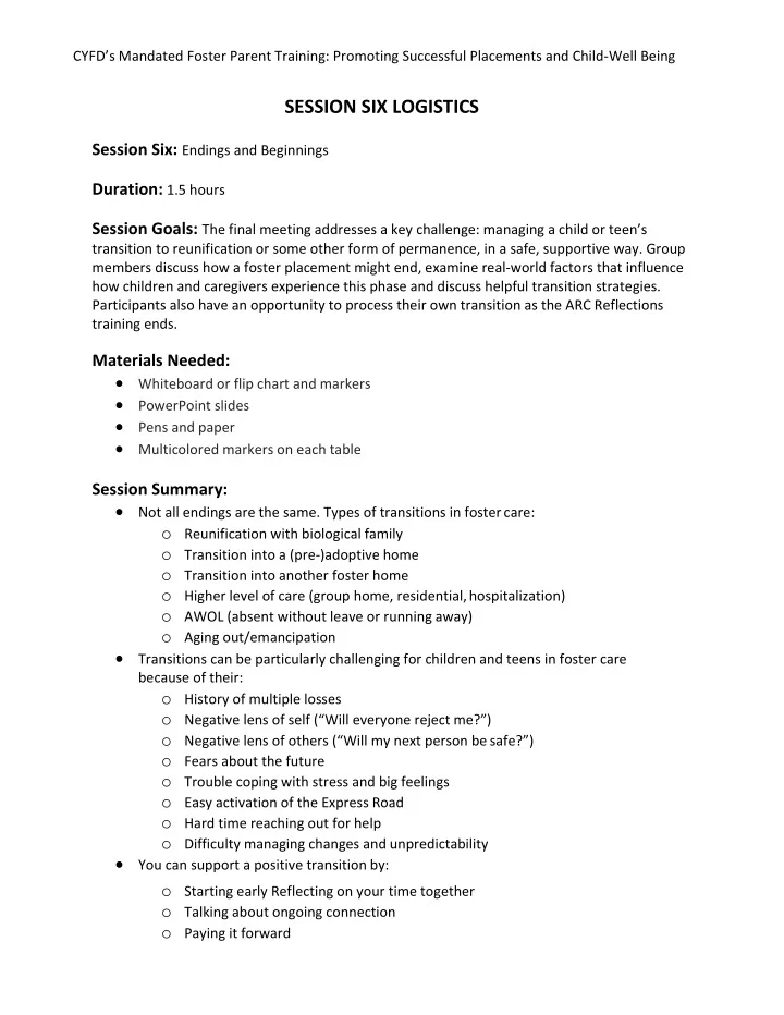session six logistics