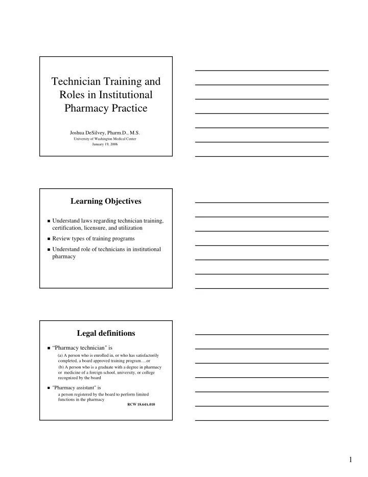 technician training and roles in institutional pharmacy