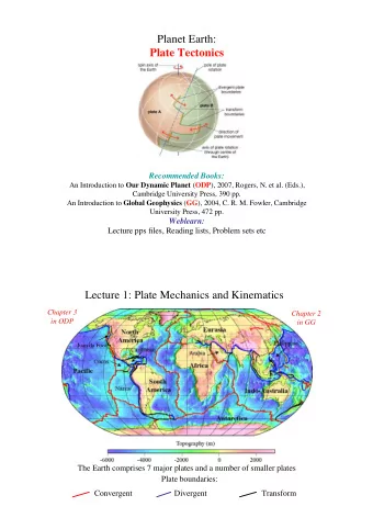 Planet Earth:  Plate Tectonics  Recommended Books: An Introduction to Our Dynamic Planet ( ODP ),