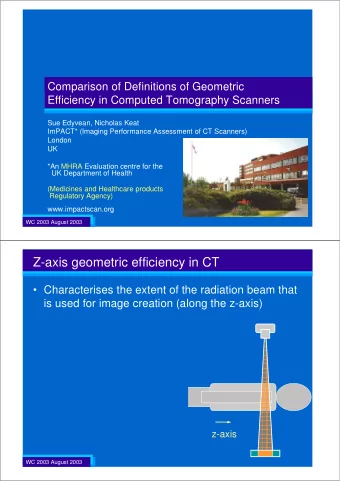 Z-axis geometric efficiency in CT   Characterises the extent of the radiation beam that  is used