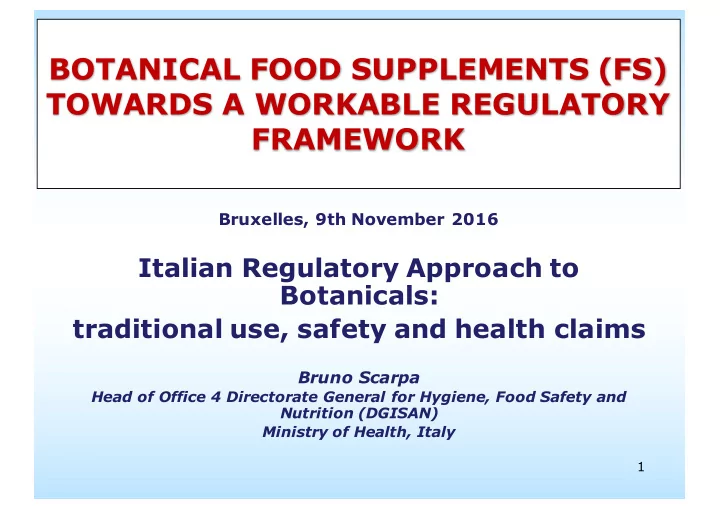 botanical food supplements fs towards a workable