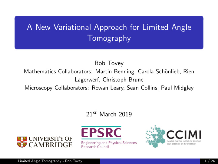 a new variational approach for limited angle tomography