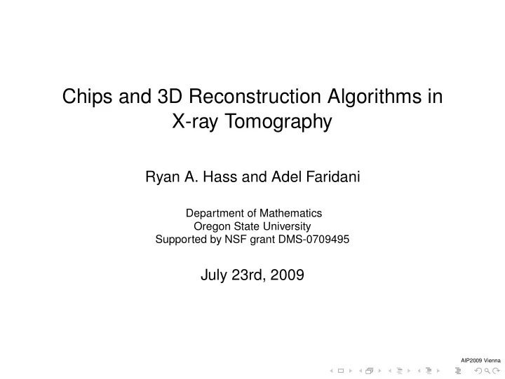 chips and 3d reconstruction algorithms in x ray tomography
