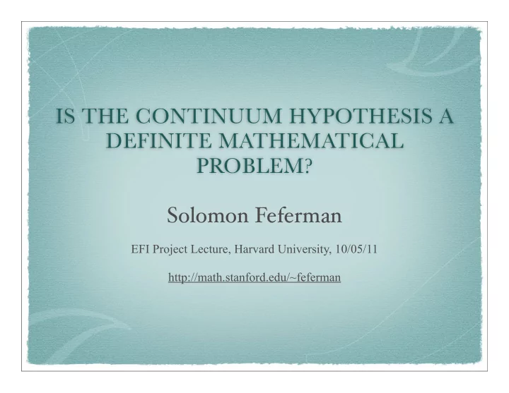 is the continuum hypothesis a definite mathematical