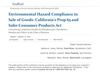 Safer Consumer Products Act  Overcoming Compliance Hurdles for Manufacturers, Distributors,