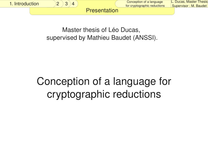 conception of a language for cryptographic reductions