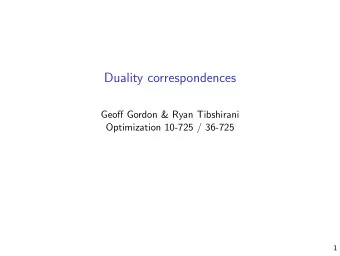Duality correspondences  Geoff Gordon &amp; Ryan Tibshirani  Optimization 10-725 / 36-725  1