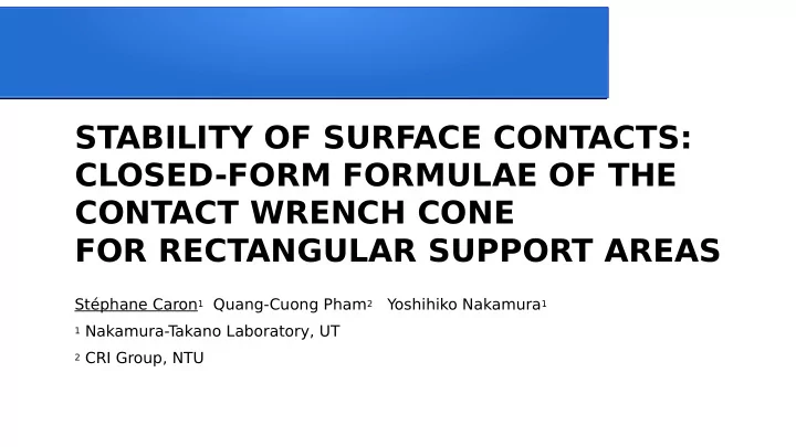 stability of surface contacts closed form formulae of the