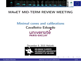 MAnET MID-TERM REVIEW MEETING  Minimal cones and calibrations  Cavallotto Edoardo  December 9, 2015