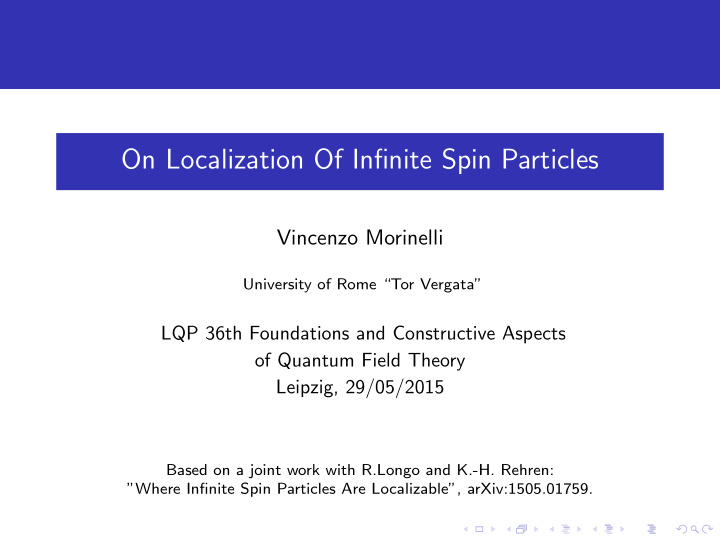 on localization of infinite spin particles